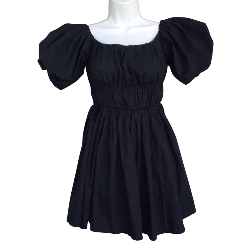 Abercrombie & Fitch Ruched Puff Sleeve Mini Dress Black Small NEW